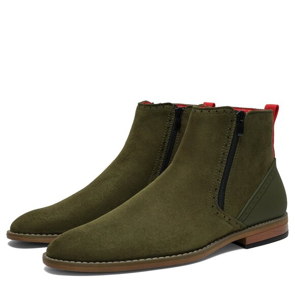 MEN CHELSEA SLIP ON OLIVE BOOT  The Coupe 0.1 Olive - Picture 1 of 2